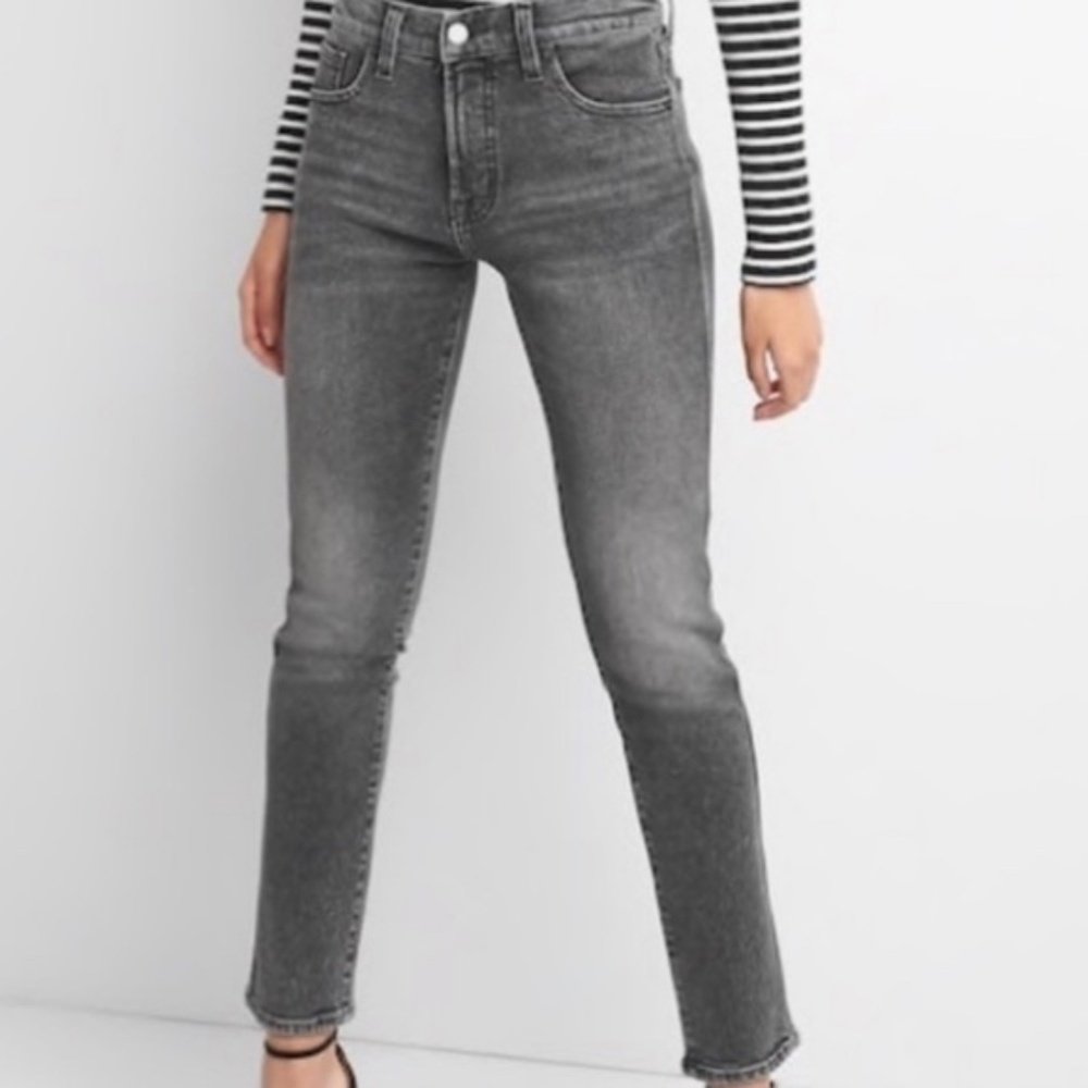 Dark Grey High Rise Straight Jeans